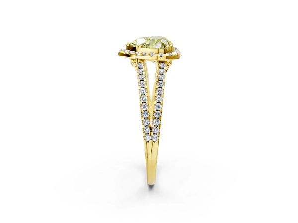 Yellow gold Fancy Yellow Heart Cut Diamond Halo Split Shank Engagement Ring