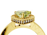 Yellow gold Fancy Yellow Heart Cut Diamond Milgrain Halo Engagement Ring with Round Pavé Band and Prong Setting_28