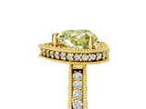 Yellow gold Fancy Yellow Heart Cut Diamond Milgrain Halo Engagement Ring with Round Pavé Band and Prong Setting_29