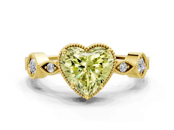 Yellow gold Fancy Yellow Heart  Cut Diamond Milgrain Marquise Band with Prong Setting