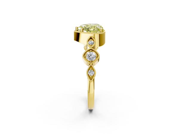 Yellow gold Fancy Yellow Heart  Cut Diamond Milgrain Marquise Band with Prong Setting