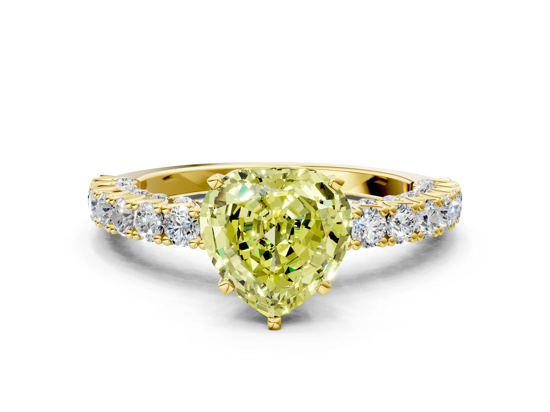 Yellow gold Fancy Yellow Heart Cut Diamond Pavé Band Solitaire Ring with Prong Setting_61