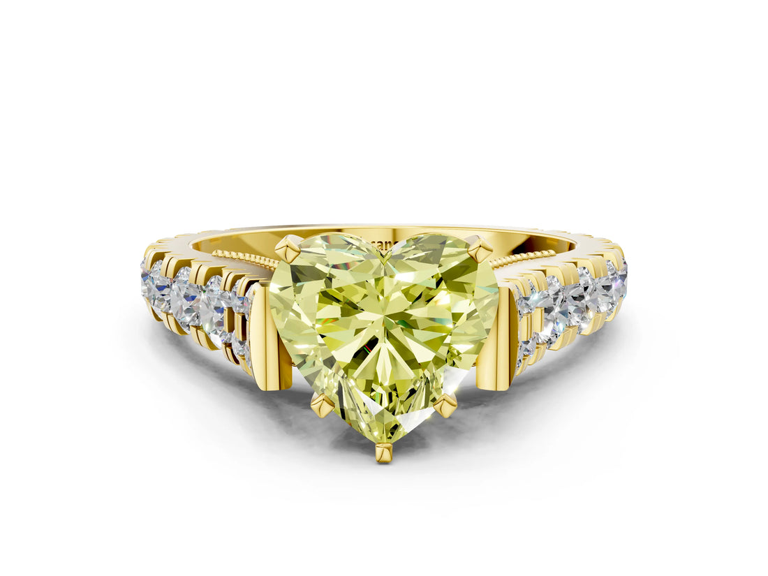 Yellow gold Fancy Yellow Heart  Cut Diamond Pavé Band Solitaire with Four-Prong Setting_15