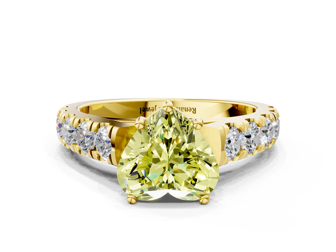 Yellow gold Fancy Yellow Heart  Cut Diamond Pavé Band Solitaire with Four-Prong Setting_3