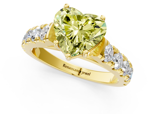 Yellow gold Fancy Yellow Heart  Cut Diamond Solitaire Ring with Micro Pave Band and Prong Setting