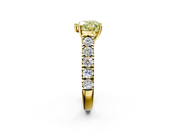 Yellow gold Fancy Yellow Heart  Cut Diamond Solitaire Ring with Micro Pave Band and Prong Setting