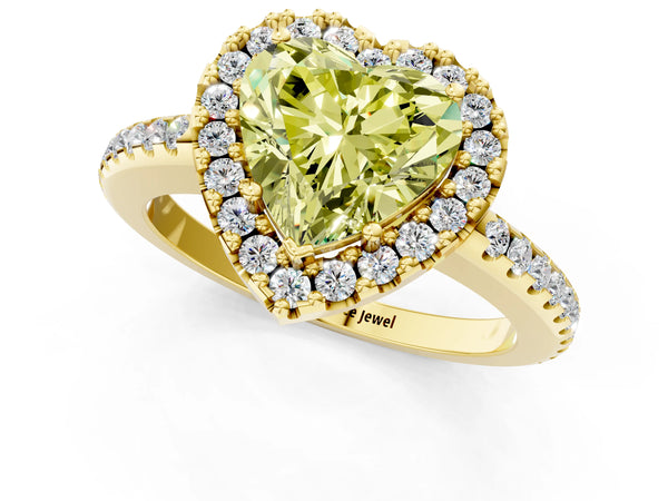 Yellow gold Fancy Yellow Heart Cut Diamond Pavé Halo Ring with Four-Prong Setting