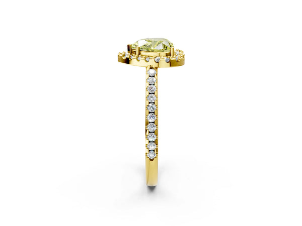 Yellow gold Fancy Yellow Heart Cut Diamond Pavé Halo Ring with Four-Prong Setting