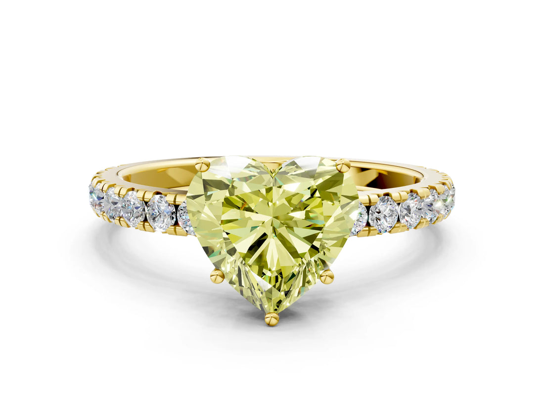 Yellow gold Fancy Yellow Heart Cut Diamond Pavé Solitaire Engagement Ring with Four-Prong Setting_85