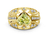 Yellow gold Fancy Yellow Heart Cut Diamond Pave Art Deco Split Shank Ring with Four-Prong Setting