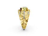 Yellow gold Fancy Yellow Heart Cut Diamond Pave Art Deco Split Shank Ring with Four-Prong Setting_2