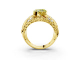 Yellow gold Fancy Yellow Heart Cut Diamond Pave Art Deco Split Shank Ring with Four-Prong Setting_3