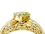 Yellow gold Fancy Yellow Heart Cut Diamond Pave Art Deco Split Shank Ring with Four-Prong Setting_4