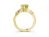 Yellow gold Fancy Yellow Heart  Cut Diamond Ring with Baguette Side Stones, Channel Set Band, and Four-Prong Setting_6