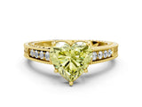 Yellow gold Fancy Yellow Heart Cut Diamond Ring with Milgrain Pavé Band and Four-Prong Setting_20