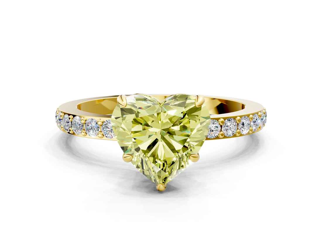 Yellow gold Fancy Yellow Heart  Cut Diamond Ring with Pavé Band and Four-Prong Setting_84