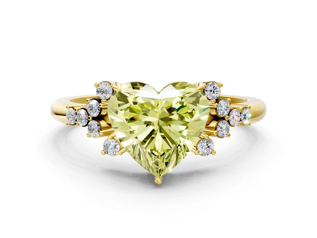 Yellow gold Fancy Yellow Heart Cut Diamond Ring with Side Stones and Four-Prong Setting_78