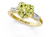 Yellow gold Fancy Yellow Heart  Cut Diamond Ring with Tapered Baguette Side Stones in Four-Prong Setting_4