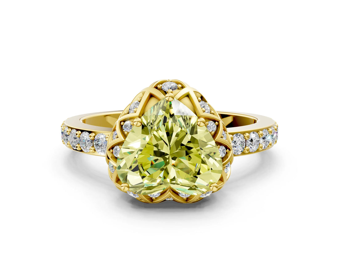 Yellow gold Fancy Yellow Heart Cut Diamond Scalloped Halo Engagement Ring with Round Shared Prong Band_12
