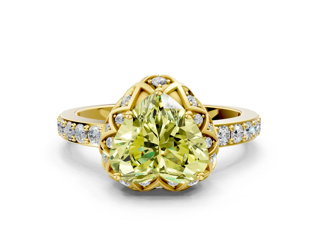 Yellow gold Fancy Yellow Heart Cut Diamond Scalloped Halo Engagement Ring with Round Shared Prong Band_24