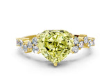 Yellow gold Fancy Yellow Heart Cut Diamond Scattered Round Accent Ring with Prong Setting_12