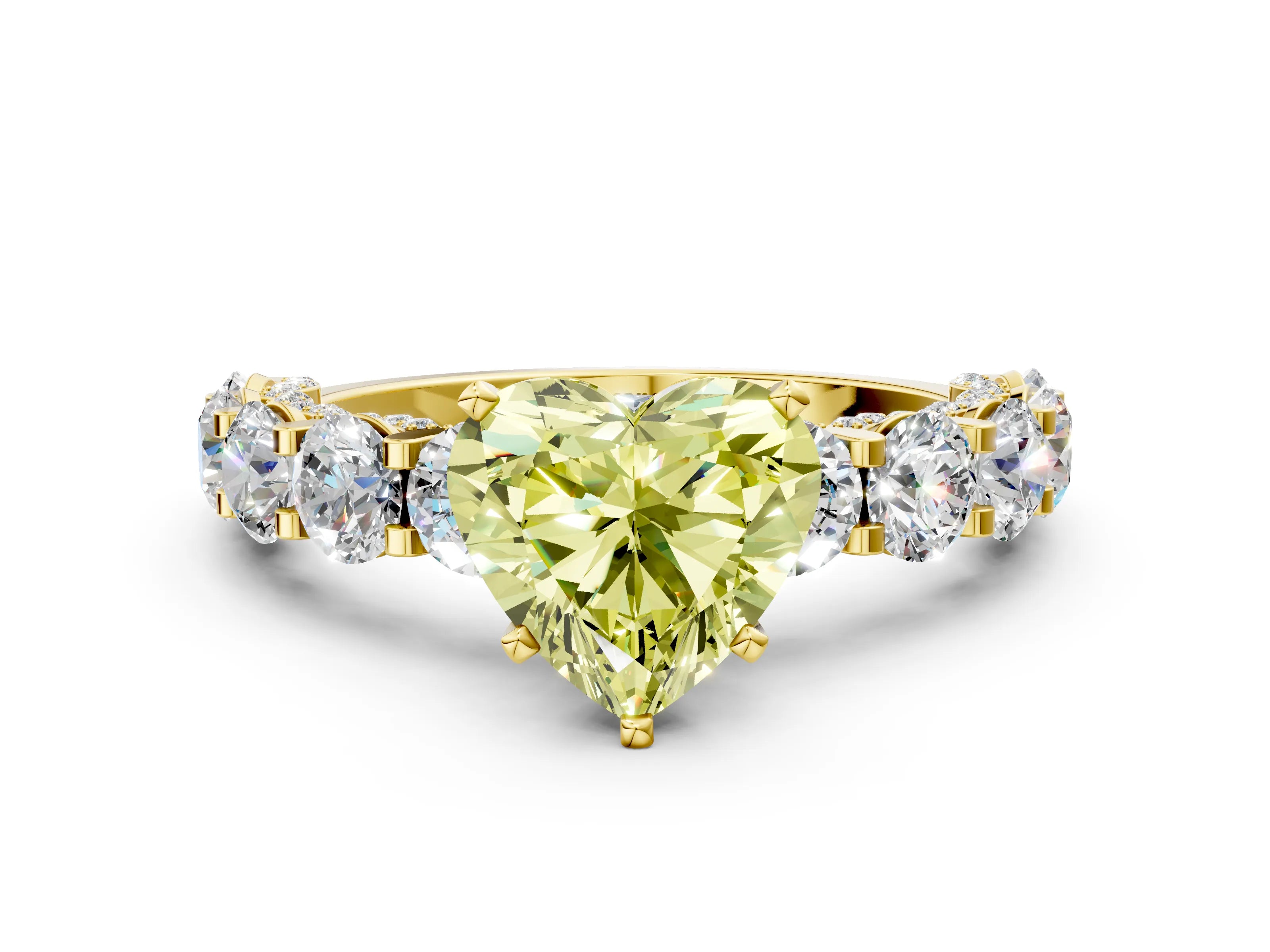 Yellow gold Fancy Yellow Heart Cut Diamond Side Stone Engagement Ring with Four-Prong Setting_24