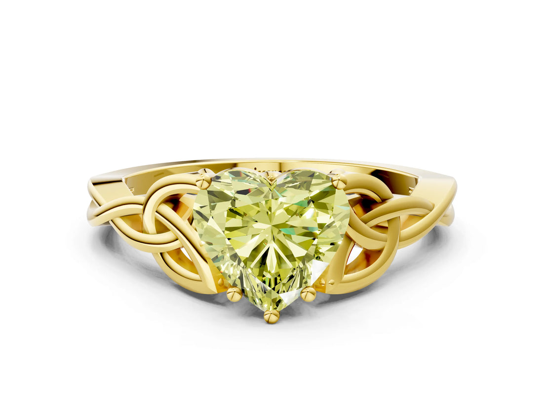 Yellow gold Fancy Yellow Heart Cut Diamond Solitaire Celtic Knot Ring with Four-Prong Setting_58