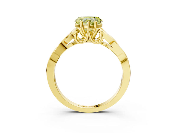 Yellow gold Fancy Yellow Heart Cut Diamond Solitaire Celtic Knot Ring with Four-Prong Setting