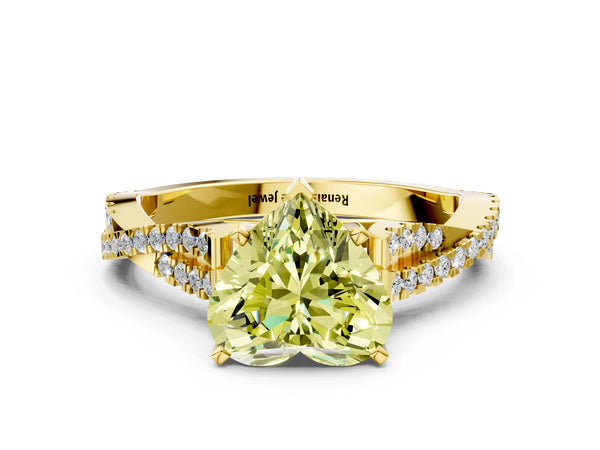 Yellow gold Fancy Yellow Heart Cut Diamond Solitaire Engagement Ring with Twisted Pavé Band and Four-Prong Setting