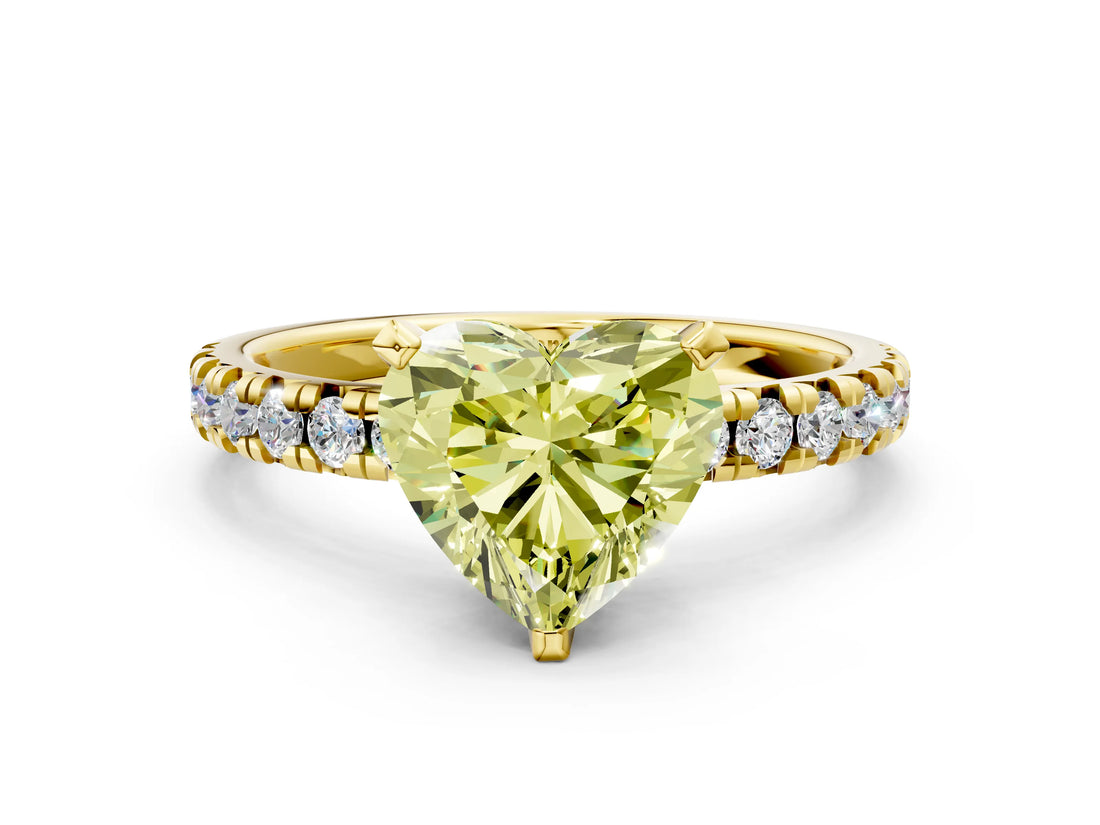 Yellow gold Fancy Yellow Heart Cut Diamond Solitaire Pavé Engagement Ring with Round Band and Prong Setting_49