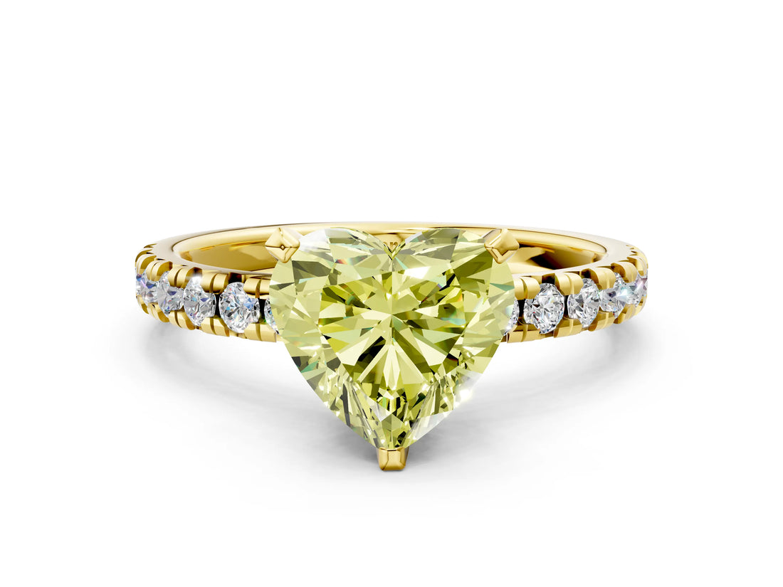 Yellow gold Fancy Yellow Heart Cut Diamond Solitaire Pavé Engagement Ring with Round Band and Prong Setting_67