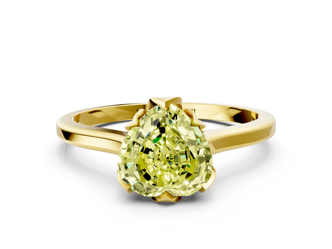 Yellow gold Fancy Yellow Heart Cut Diamond Solitaire Ring with Flower Prong Setting and Classic Band_36