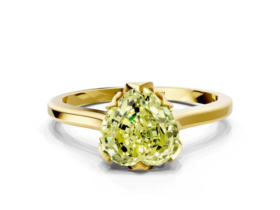 Yellow gold Fancy Yellow Heart Cut Diamond Solitaire Ring with Flower Prong Setting and Classic Band_82