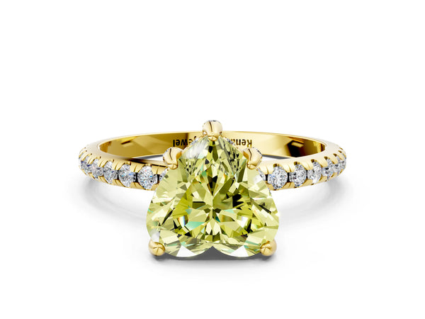 Yellow gold Fancy Yellow Heart Cut Diamond Solitaire Ring with Four-Prong Setting and Pavé Band