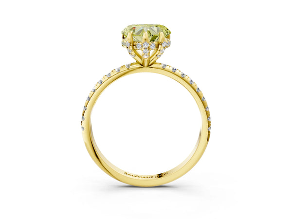 Yellow gold Fancy Yellow Heart Cut Diamond Solitaire Ring with Four-Prong Setting and Pavé Band
