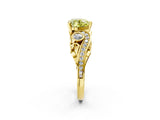 Yellow gold Fancy Yellow Heart Cut Diamond Solitaire Ring with Milgrain Pavé Band and Four-Prong Setting_185