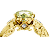 Yellow gold Fancy Yellow Heart Cut Diamond Solitaire Ring with Milgrain Pavé Band and Four-Prong Setting_187
