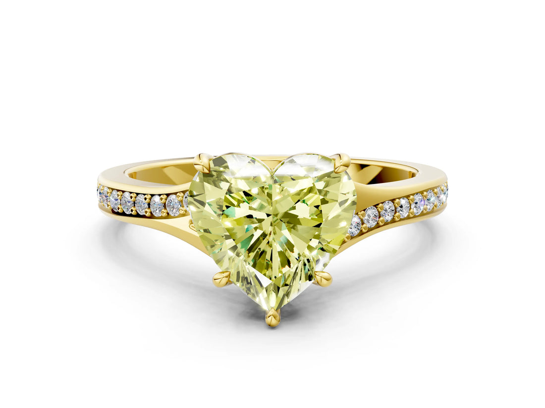 Yellow gold Fancy Yellow Heart Cut Diamond Solitaire Ring with Pavé Band and Prong Setting_12