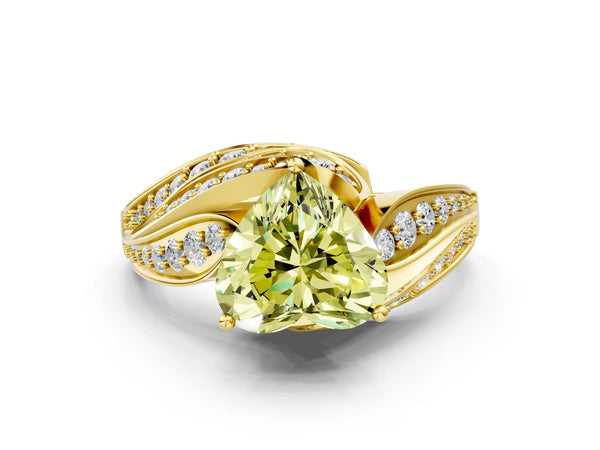 Yellow gold Fancy Yellow Heart Cut Diamond Solitaire Ring with Prong Setting and Twisted Pavé Band