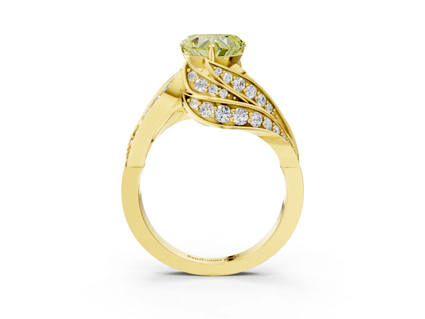 Yellow gold Fancy Yellow Heart Cut Diamond Solitaire Ring with Prong Setting and Twisted Pavé Band