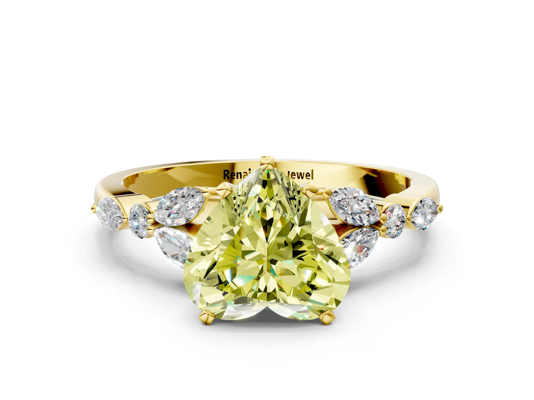 Yellow gold Fancy Yellow Heart Cut Diamond Solitaire Ring with Side Stones and Four-Prong Setting_68