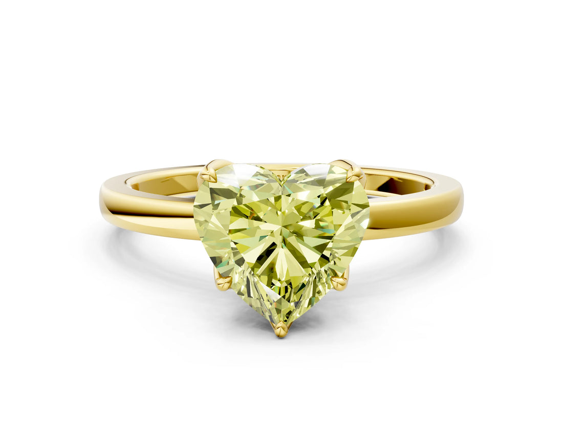Yellow gold Fancy Yellow Heart Cut Diamond Solitaire Ring with Thin Band and Prong Setting_12