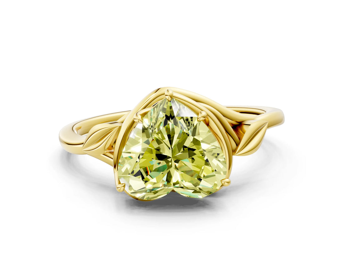 Yellow gold Fancy Yellow Heart Cut Diamond Solitaire Ring with Twist Band and Four-Prong Setting_106