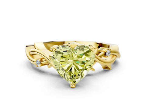 Yellow gold Fancy Yellow Heart Cut Diamond Solitaire Ring with Twisted Band and Prong Setting_200
