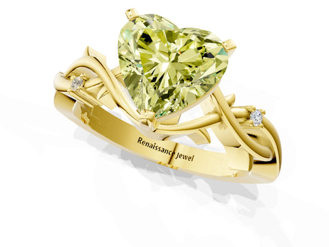 Yellow gold Fancy Yellow Heart Cut Diamond Solitaire Ring with Twisted Band and Prong Setting_201
