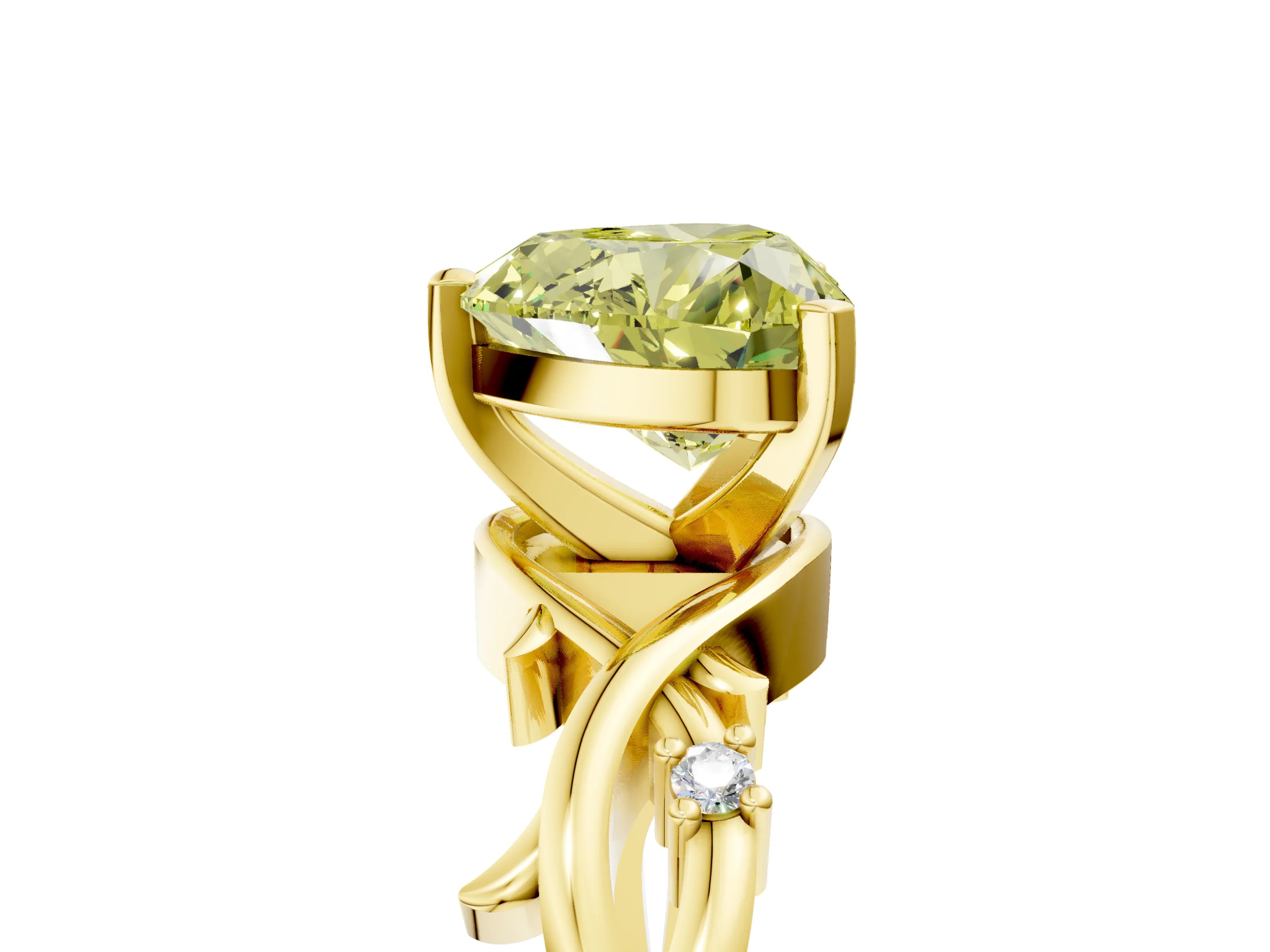Yellow gold Fancy Yellow Heart Cut Diamond Solitaire Ring with Twisted Band and Prong Setting_205