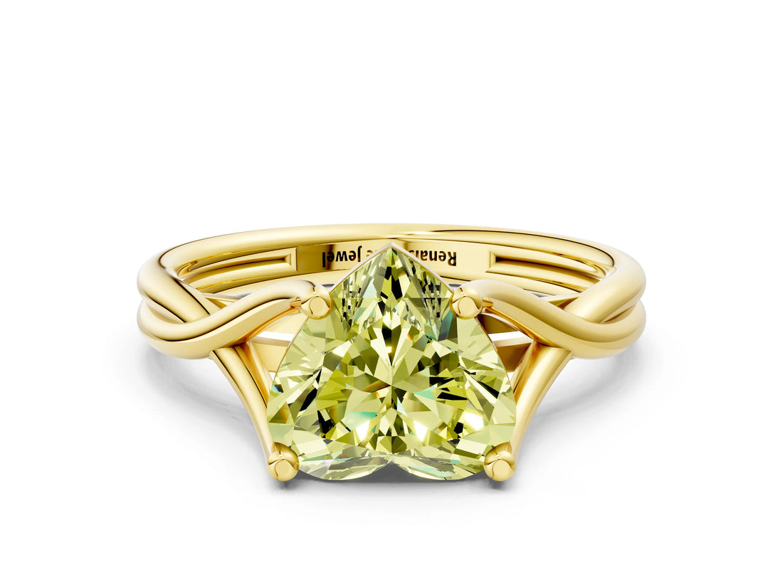 Yellow gold Fancy Yellow Heart Cut Diamond Solitaire Twist Band Prong Setting Ring_67