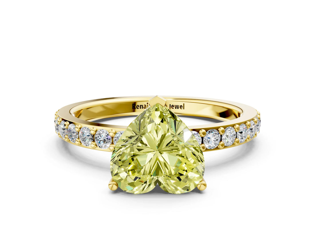 Yellow gold Fancy Yellow Heart  Cut Diamond Solitaire with Pave Band and Four-Prong Setting 1