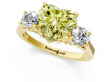 Yellow gold Fancy Yellow Heart Cut Diamond Three-Stone Engagement Ring with Prong Setting and Pavé Band_1