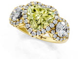 Yellow gold Fancy Yellow Heart Cut Diamond Three-Stone Halo Ring with Prong Setting and Pavé Accents_1